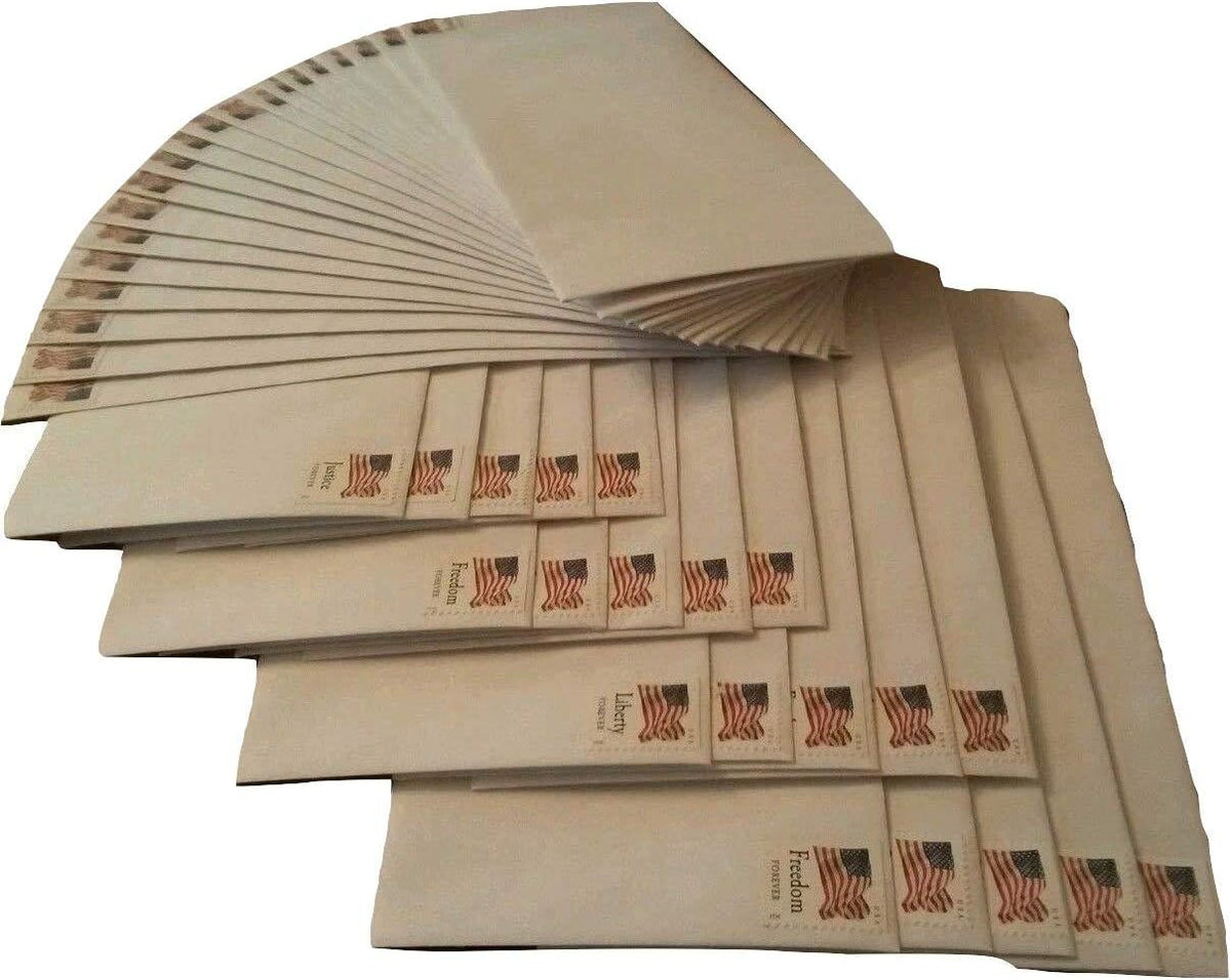 100 Forever Stamped Envelopes #10 Self-Seal Security (USPS US Flag Only)