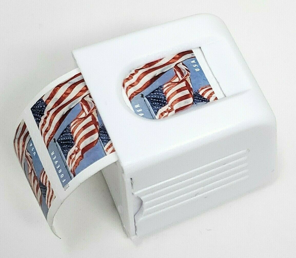 1 Roll of 100 Stamps USPS Forever Stamps U.S. Flag + Roll Dispenser Holder Case