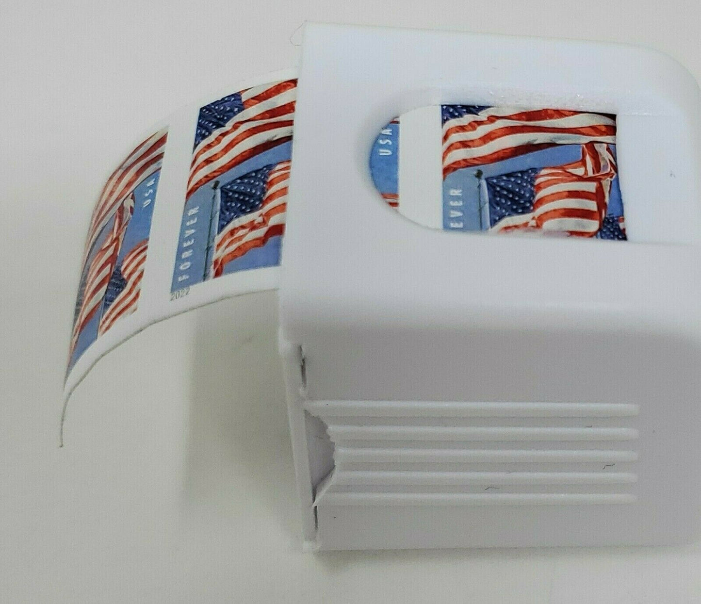 1 Roll of 100 Stamps USPS Forever Stamps U.S. Flag + Roll Dispenser Holder Case